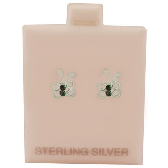 BUTTERFLY PERIDOTS STUD EARRINGS .925 STERLING SILVER - Picture 1 of 3